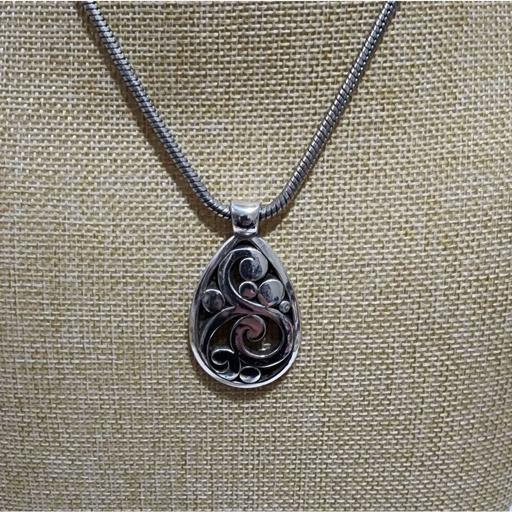 Brighton Contempo Silver plated Pendant Necklace Snake Chain Filigree Design - Picture 1 of 5